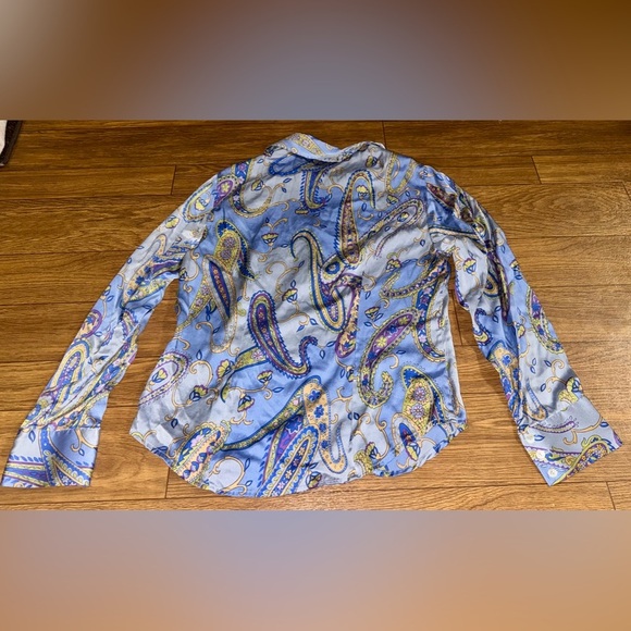 Vintage Talbots Stretch Paisley Print Silk Blend Button Up Women 10 - Picture 3 of 7